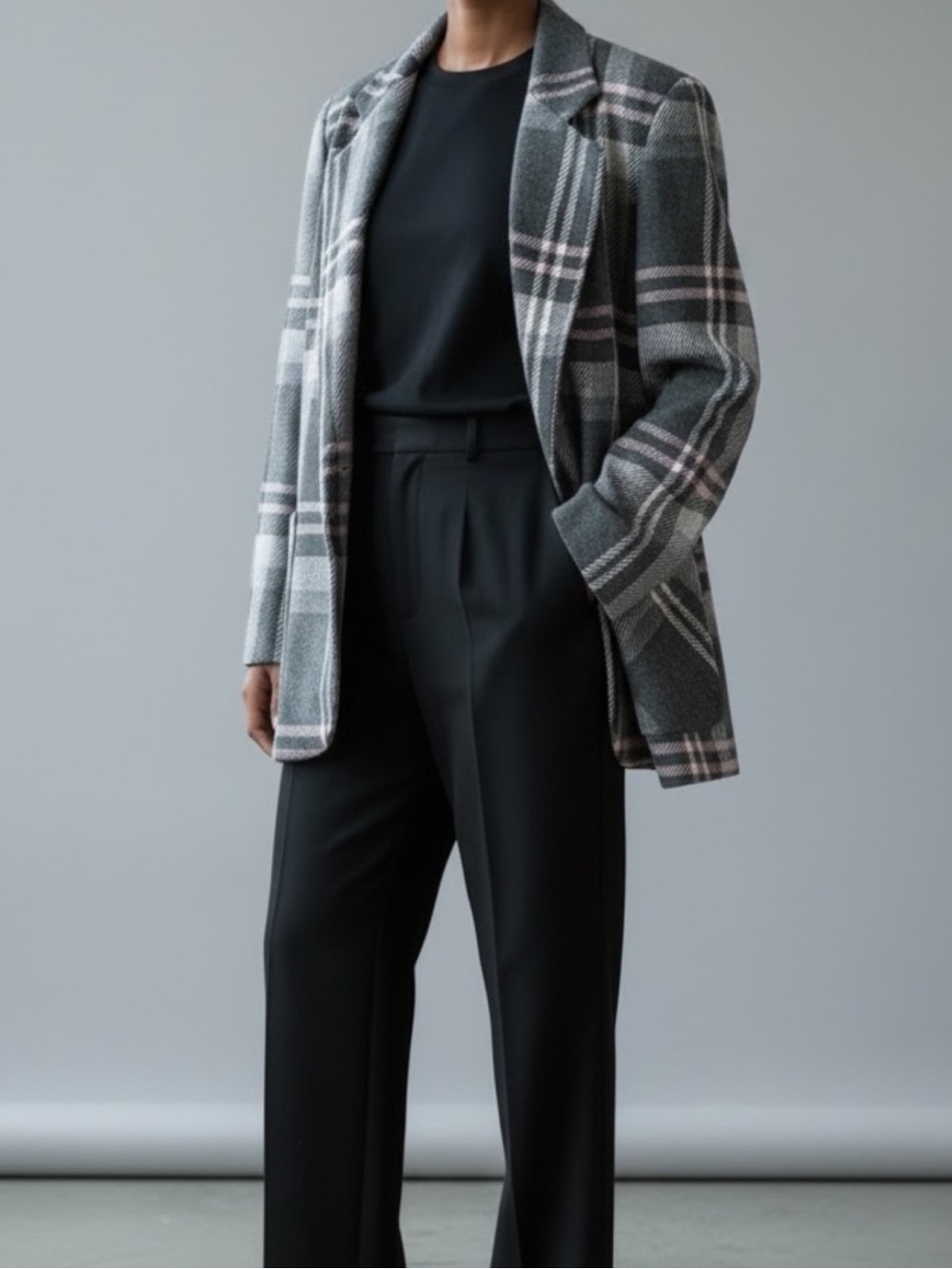 Snazzy Vintage Plaid Wool Blend Oversized Blazer Jacket Grey Lavender 12